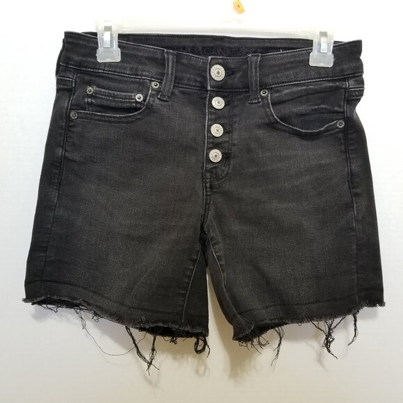 American Eagle shorts 4 Midi denim jean button fly frayed raw hem stretch summer - Picture 1 of 14
